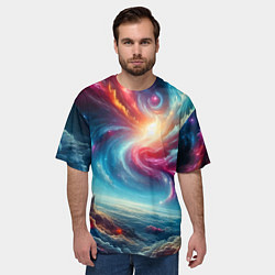 Футболка оверсайз мужская Fantastic neon space landscape - ai art fantasy, цвет: 3D-принт — фото 2