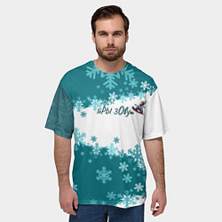 Футболка оверсайз мужская Горы зовут сноуборд бирюза, цвет: 3D-принт — фото 2