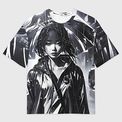 Футболка оверсайз мужская Девушка под зонтом, цвет: 3D-принт