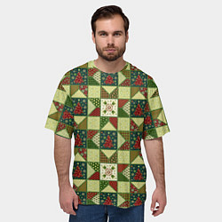 Футболка оверсайз мужская Лоскутный рождественский узор, цвет: 3D-принт — фото 2