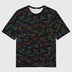 Футболка оверсайз мужская Кислотные динозаврики, цвет: 3D-принт