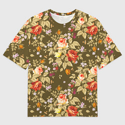 Мужская футболка оверсайз Розы садовые и цветы полевые
