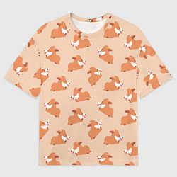 Футболка оверсайз мужская Паттерн с забавными щенками породы корги, цвет: 3D-принт