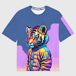Мужская футболка оверсайз Cool tiger cub - pop art