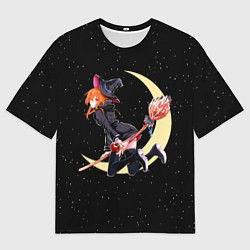Футболка оверсайз мужская Ведьма с яблоком летит на метле, цвет: 3D-принт