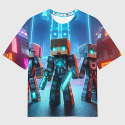 Мужская футболка оверсайз Minecraft - ai art neon glow