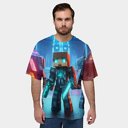 Футболка оверсайз мужская Minecraft - ai art neon glow, цвет: 3D-принт — фото 2