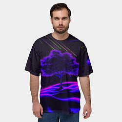 Футболка оверсайз мужская Дерево и звездопад неоновый космос, цвет: 3D-принт — фото 2