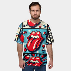 Футболка оверсайз мужская Rolling Stones logo - pop art, цвет: 3D-принт — фото 2