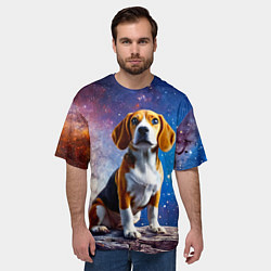 Футболка оверсайз мужская Бигль в космосе, цвет: 3D-принт — фото 2
