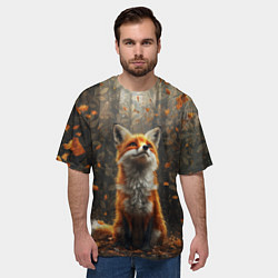 Футболка оверсайз мужская Довольный лис в лесной чаще, цвет: 3D-принт — фото 2