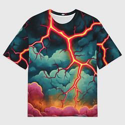 Футболка оверсайз мужская Молнии в виде разлома, цвет: 3D-принт