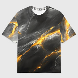 Мужская футболка оверсайз Серая текстура с золотым разломом