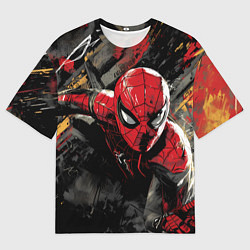Футболка оверсайз мужская Человек-паук и красная краска, цвет: 3D-принт