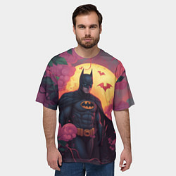 Футболка оверсайз мужская Бэтмен и дерево с цветами, цвет: 3D-принт — фото 2