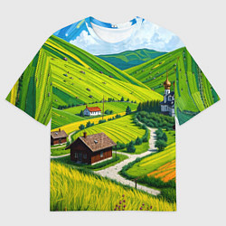 Мужская футболка оверсайз Русская душа и поле