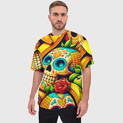 Футболка оверсайз мужская Colorfull skulls and bananas - pop art pattern, цвет: 3D-принт — фото 2