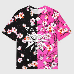 Футболка оверсайз мужская Ведьмак паттерн сакура, цвет: 3D-принт