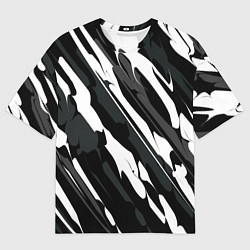 Футболка оверсайз мужская Разводы белым на черном, цвет: 3D-принт
