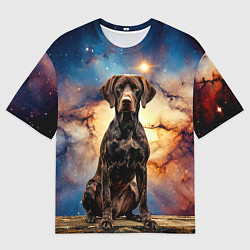 Футболка оверсайз мужская Курцхаар и космос, цвет: 3D-принт