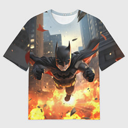 Футболка оверсайз мужская Бэтмен в полете над огнем, цвет: 3D-принт