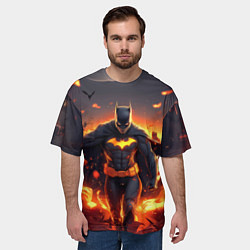 Футболка оверсайз мужская Бэтмен - летучие мыши и огонь, цвет: 3D-принт — фото 2