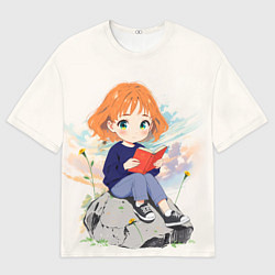Футболка оверсайз мужская Аниме девушка и книга, цвет: 3D-принт