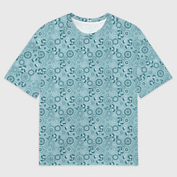 Мужская футболка оверсайз Бирюзовый деревенский узор ретро
