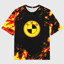 Мужская футболка оверсайз BMW огненные краски