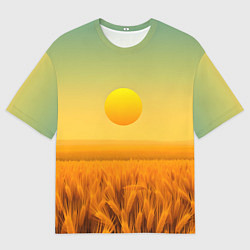 Футболка оверсайз мужская Закат над пшеничным полем, цвет: 3D-принт