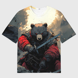 Футболка оверсайз мужская Медведь самурай, цвет: 3D-принт