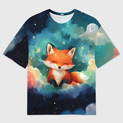 Футболка оверсайз мужская Лисенок на облаках, цвет: 3D-принт