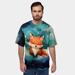 Футболка оверсайз мужская Лисенок на облаках, цвет: 3D-принт — фото 2