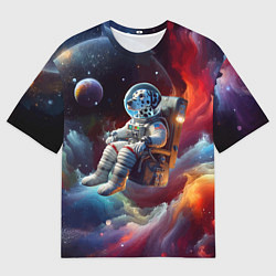 Футболка оверсайз мужская Космонавт далматинец в неоновой галактике, цвет: 3D-принт