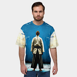 Футболка оверсайз мужская Айкидоист на синем, цвет: 3D-принт — фото 2