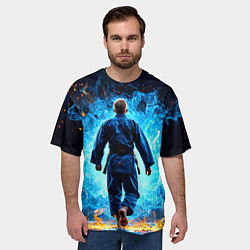 Футболка оверсайз мужская Дзюдоист в синем пламени, цвет: 3D-принт — фото 2