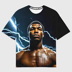 Футболка оверсайз мужская Мухаммед Али и молния, цвет: 3D-принт