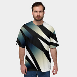 Футболка оверсайз мужская Чёрно-белый с синим затемнением полосы, цвет: 3D-принт — фото 2