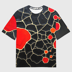 Футболка оверсайз мужская Красная абстракция на черном лаке, цвет: 3D-принт