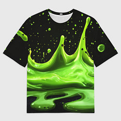 Мужская футболка оверсайз Зеленая слизь текстура на черном