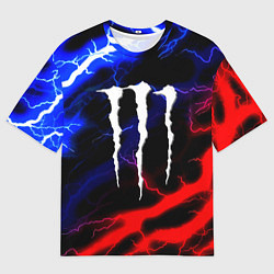 Футболка оверсайз мужская Monster energy молнии неон, цвет: 3D-принт