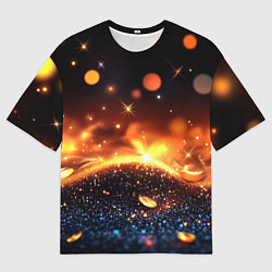 Мужская футболка оверсайз Оранжевое боке на черном