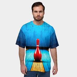 Футболка оверсайз мужская Красная кегля на синем, цвет: 3D-принт — фото 2