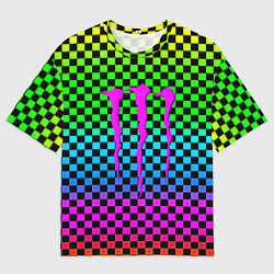 Мужская футболка оверсайз Monster energy неоновая клетка