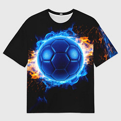Футболка оверсайз мужская Гандбольный мяч в синем пламени, цвет: 3D-принт