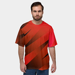 Футболка оверсайз мужская Красно-коричневый абстрактные полосы, цвет: 3D-принт — фото 2