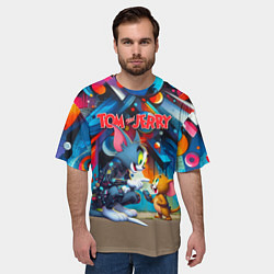 Футболка оверсайз мужская Tom and Jerry - cyberpunk graffiti fantasy, цвет: 3D-принт — фото 2