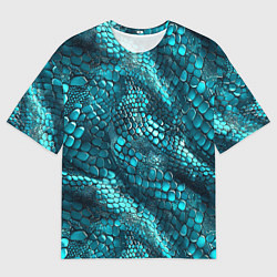 Мужская футболка оверсайз Бирюзовая чешуя рептилии - абстрактный паттерн