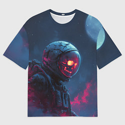 Мужская футболка оверсайз Скелет космонавта под луной
