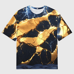 Мужская футболка оверсайз Золотая текстура на синем